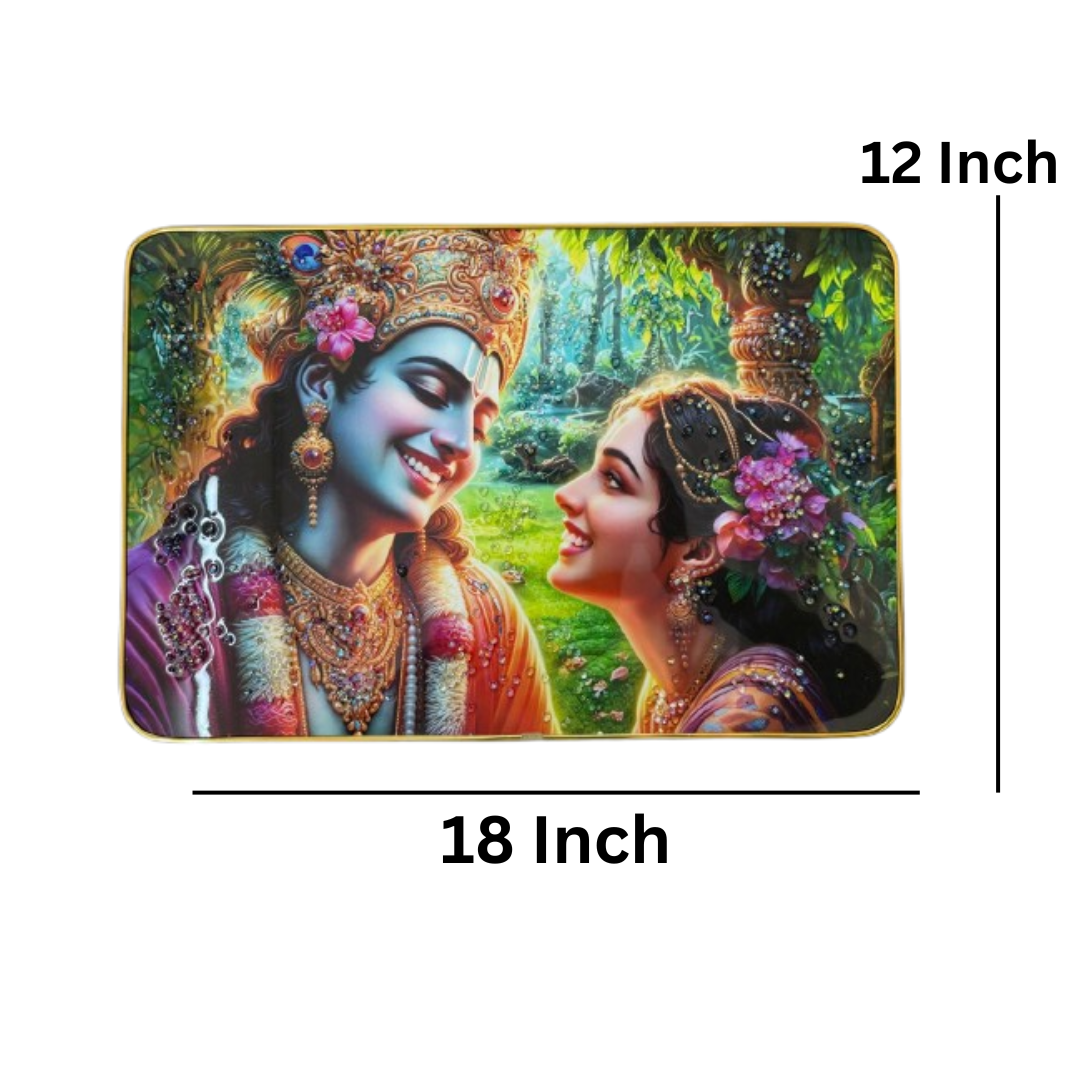 Shri Khatu Shyam Creation Radha Krishna Divine Wall Art | 12x18 Inch Gold-Trimmed Crystal Photo Frame | Traditional Hindu Spiritual Decor for Home & Temple | Wall Hanging Gift Frame