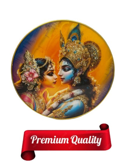 Shri Khatu Shyam Creation® Decorative Round Wall Art | Divine Couple Crystal Photo Frame | Gold-Trimmed Circular Hindu Spiritual Wall Decor for Home, Temple & Gift