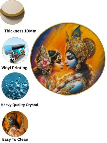 Shri Khatu Shyam Creation® Decorative Round Wall Art | Divine Couple Crystal Photo Frame | Gold-Trimmed Circular Hindu Spiritual Wall Decor for Home, Temple & Gift