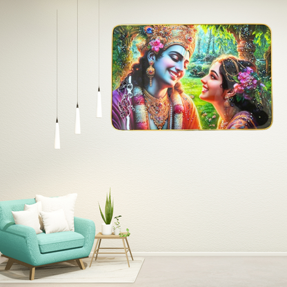 Shri Khatu Shyam Creation Radha Krishna Divine Wall Art | 12x18 Inch Gold-Trimmed Crystal Photo Frame | Traditional Hindu Spiritual Decor for Home & Temple | Wall Hanging Gift Frame