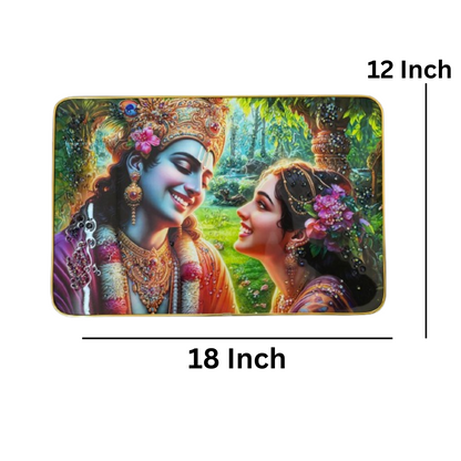 Shri Khatu Shyam Creation Radha Krishna Divine Wall Art | 12x18 Inch Gold-Trimmed Crystal Photo Frame | Traditional Hindu Spiritual Decor for Home & Temple | Wall Hanging Gift Frame